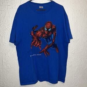 Vintage 2002 Spider Man Movie Y2K Blue Delta Pro Promo Shirt XL Toby McGuire